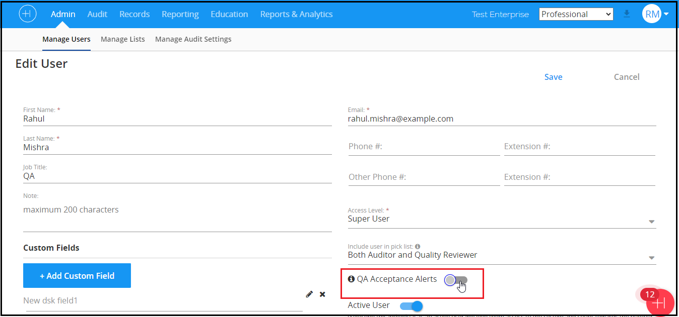 Configuration of the QA Acceptance Alerts – Healthicity Support