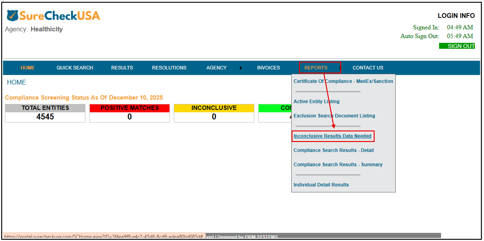Clearing Inconclusive Exclusion Results in Sanctions Module ...